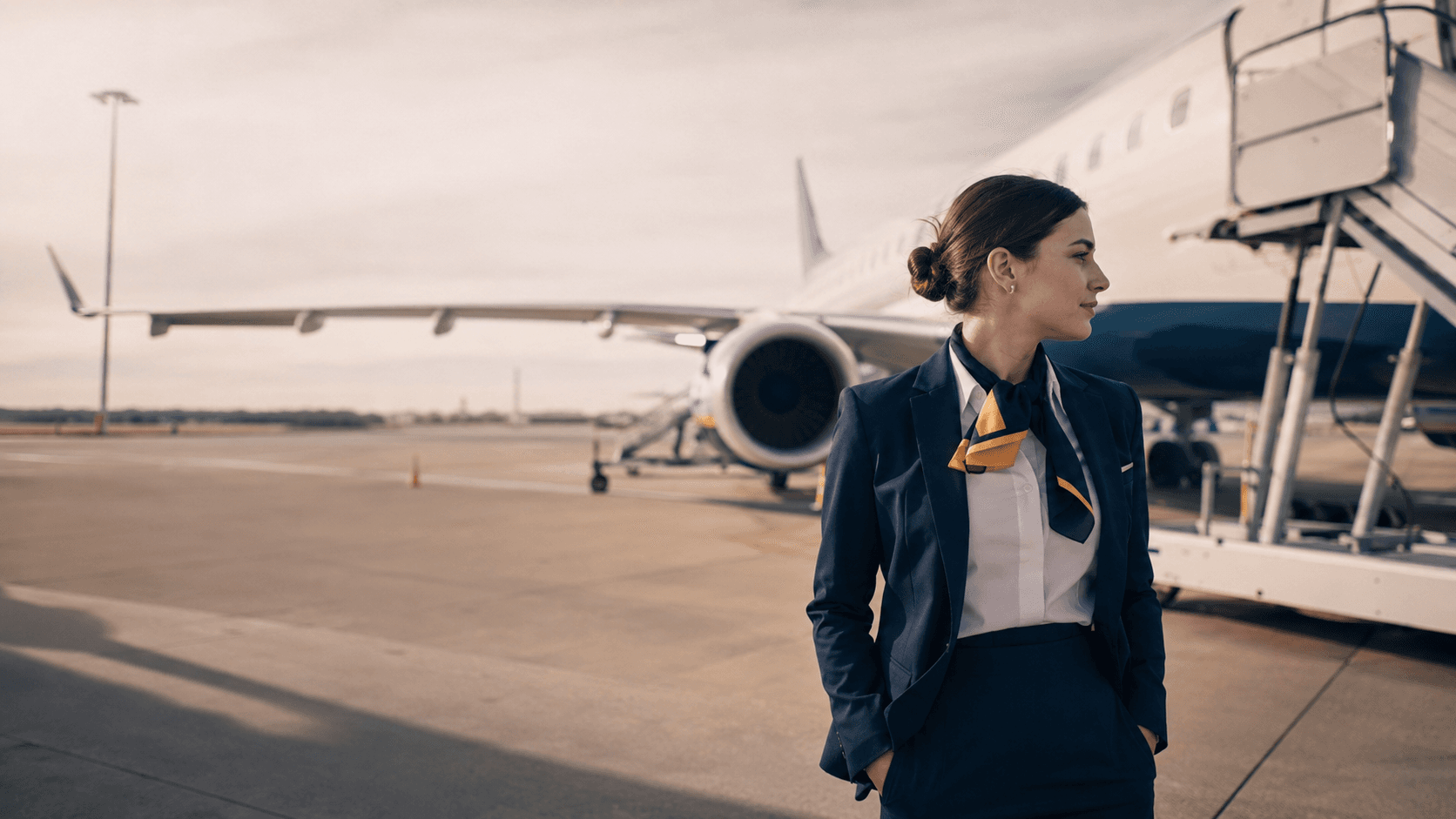 Flight attendant on the tarmac